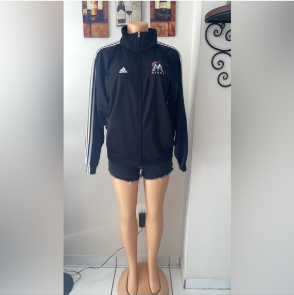 NWT Adidas Marlins Miami Black Zip Clousure In Front Size L (14-16) Jr.(6) - Picture 6 of 9